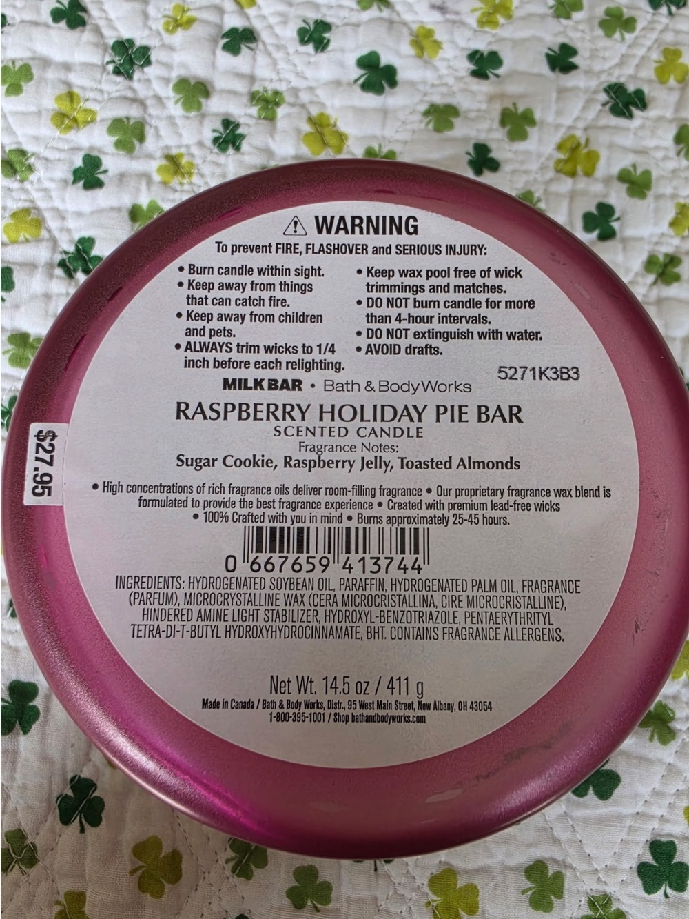 Bath & Body Works Raspberry Holiday Pie Bar Scented Candle - Deep Raspberry Pink - Picture 3 of 3